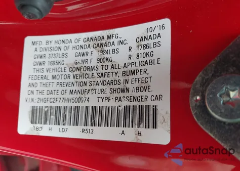2017 Honda Civic Ex from USA, damaged, VIN 2HGFC2F77HH500974